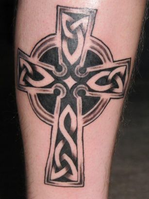 Celtic Tattoo Cross On Leg
